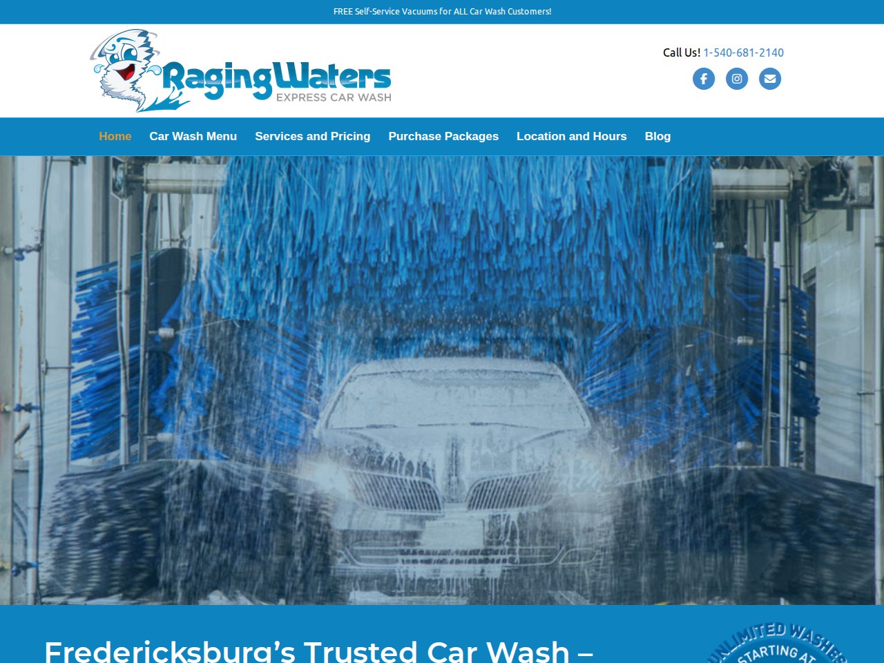 Raging Waters Car Wash website built by North Austin Web